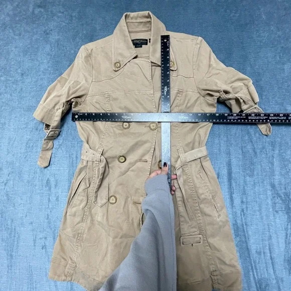Y2K GUESS Jeans Trench Coat Women Large Khaki Cotton Outdoor Double Breasted - Picture 6 of 16